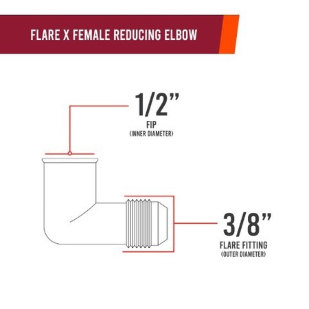 Everflow 3/8" Flare x 1/2" FIP Reducing 90° Elbow Pipe Fitting; Brass F50R-3812